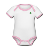 Organic Contrast Short Sleeve Baby Bodysuit  WITH GREEN  LOGO - white/pink