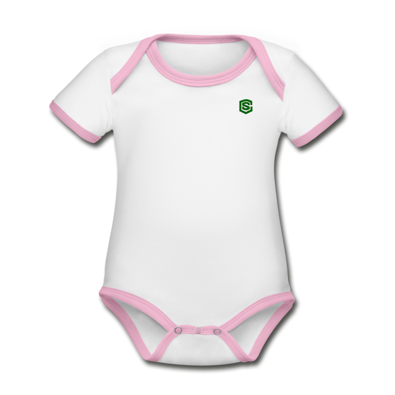 Organic Contrast Short Sleeve Baby Bodysuit  WITH GREEN  LOGO - white/pink