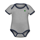 Organic Contrast Short Sleeve Baby Bodysuit  WITH GREEN  LOGO - heather gray/navy