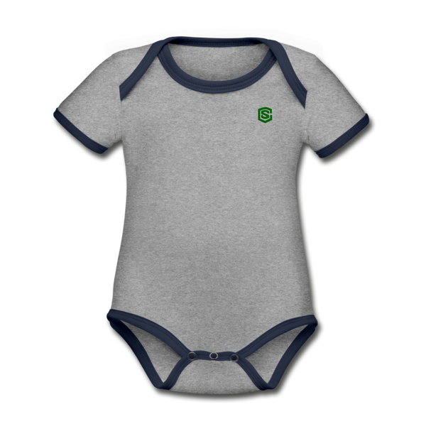 Organic Contrast Short Sleeve Baby Bodysuit  WITH GREEN  LOGO - heather gray/navy