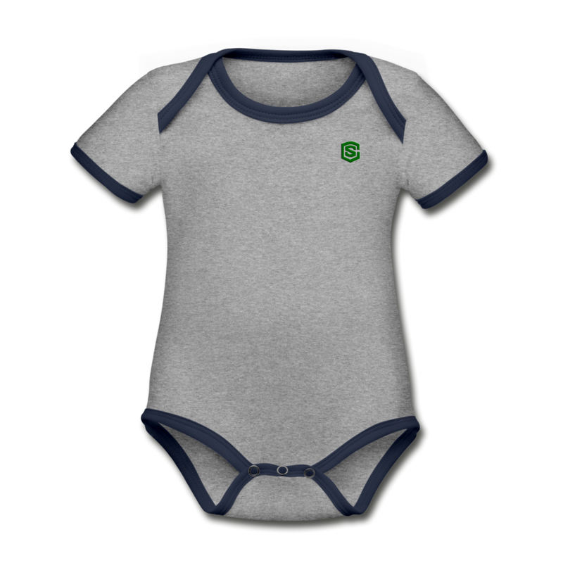 Organic Contrast Short Sleeve Baby Bodysuit  WITH GREEN  LOGO - heather gray/navy