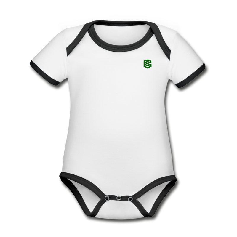 Organic Contrast Short Sleeve Baby Bodysuit  WITH GREEN  LOGO - white/black