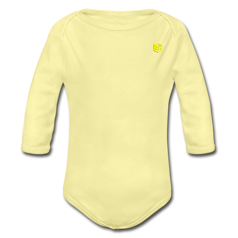 Organic Long Sleeve Baby Bodysuit  WITH  YELLOW LOGO - washed yellow