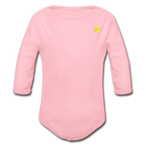 Organic Long Sleeve Baby Bodysuit  WITH  YELLOW LOGO - light pink