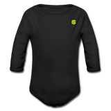 Organic Long Sleeve Baby Bodysuit  WITH  YELLOW LOGO - black