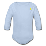 Organic Long Sleeve Baby Bodysuit  WITH  YELLOW LOGO - sky