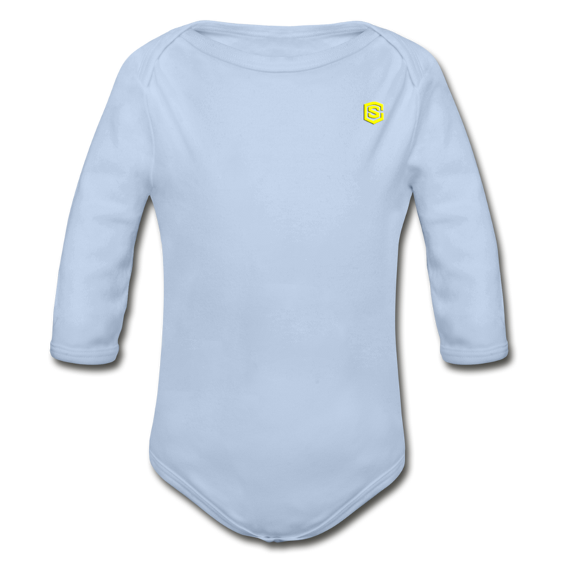 Organic Long Sleeve Baby Bodysuit  WITH  YELLOW LOGO - sky