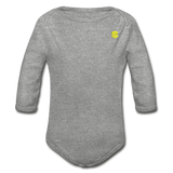 Organic Long Sleeve Baby Bodysuit  WITH  YELLOW LOGO - heather gray