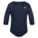 Organic Long Sleeve Baby Bodysuit  WITH  YELLOW LOGO - dark navy