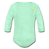 Organic Long Sleeve Baby Bodysuit  WITH  YELLOW LOGO - light mint