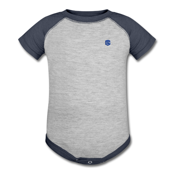 Baseball Baby Bodysuit  WITH BLUE  LOGO - heather gray/navy