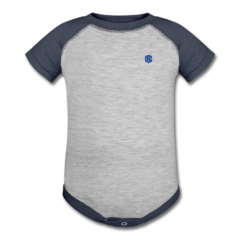 Baseball Baby Bodysuit  WITH BLUE  LOGO - heather gray/navy