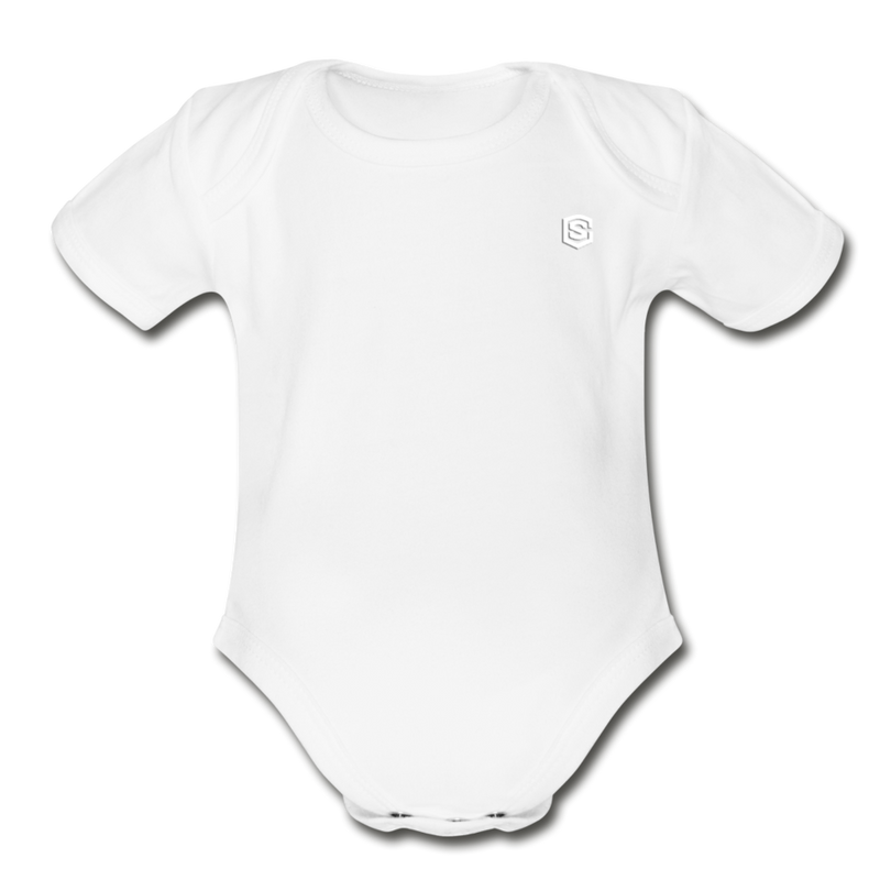 Organic Short Sleeve Baby Bodysuit  WITH  WHITE LOGO - white