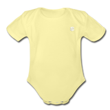 Organic Short Sleeve Baby Bodysuit  WITH  WHITE LOGO - washed yellow