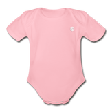 Organic Short Sleeve Baby Bodysuit  WITH  WHITE LOGO - light pink