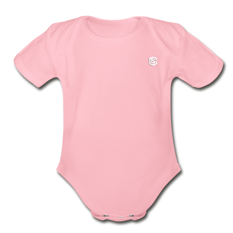 Organic Short Sleeve Baby Bodysuit  WITH  WHITE LOGO - light pink