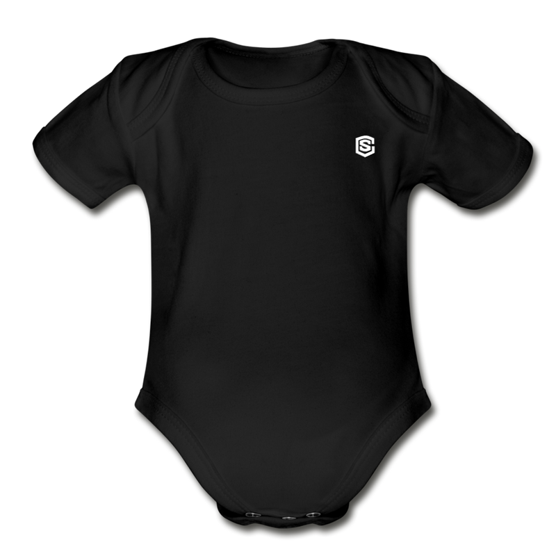 Organic Short Sleeve Baby Bodysuit  WITH  WHITE LOGO - black