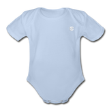 Organic Short Sleeve Baby Bodysuit  WITH  WHITE LOGO - sky