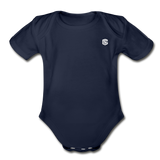 Organic Short Sleeve Baby Bodysuit  WITH  WHITE LOGO - dark navy