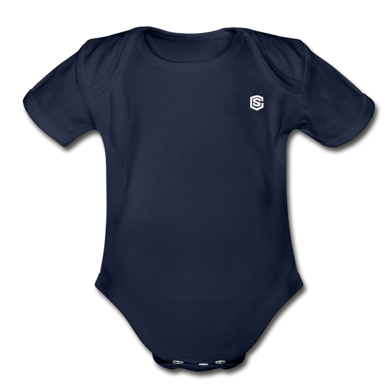 Organic Short Sleeve Baby Bodysuit  WITH  WHITE LOGO - dark navy