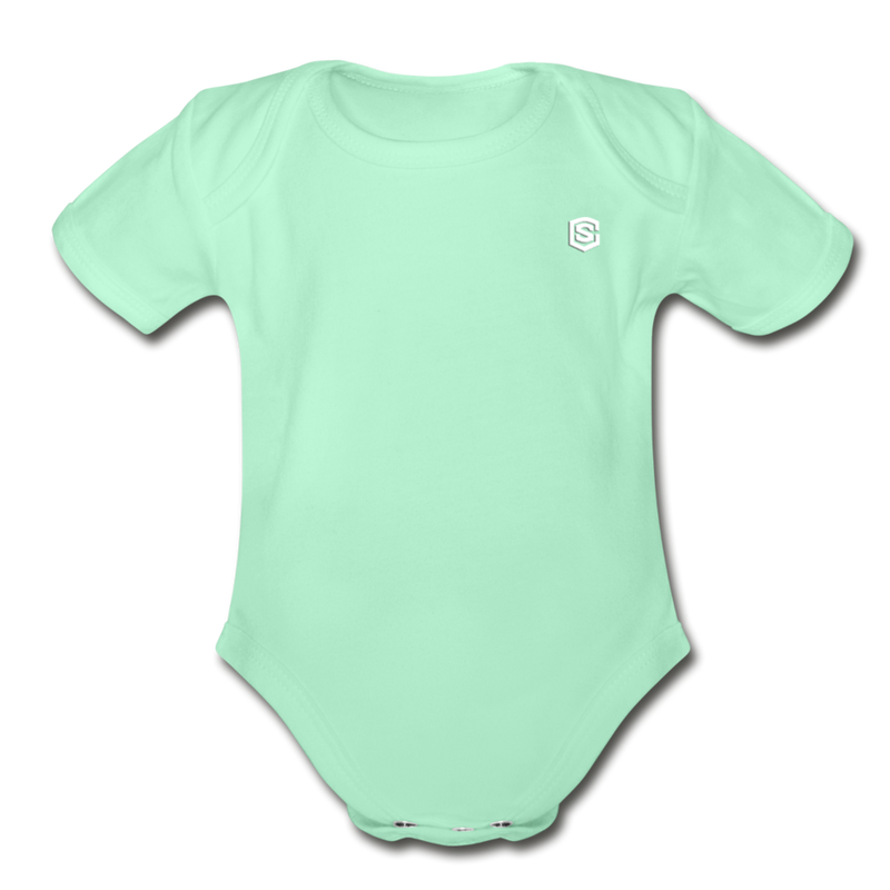 Organic Short Sleeve Baby Bodysuit  WITH  WHITE LOGO - light mint