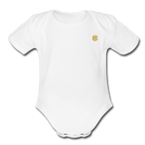 Organic Short Sleeve Baby Bodysuit  WITH GOLD  LOGO - white