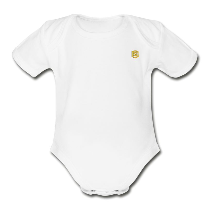 Organic Short Sleeve Baby Bodysuit  WITH GOLD  LOGO - white