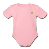 Organic Short Sleeve Baby Bodysuit  WITH GOLD  LOGO - light pink