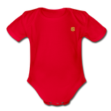 Organic Short Sleeve Baby Bodysuit  WITH GOLD  LOGO - red