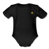 Organic Short Sleeve Baby Bodysuit  WITH GOLD  LOGO - black