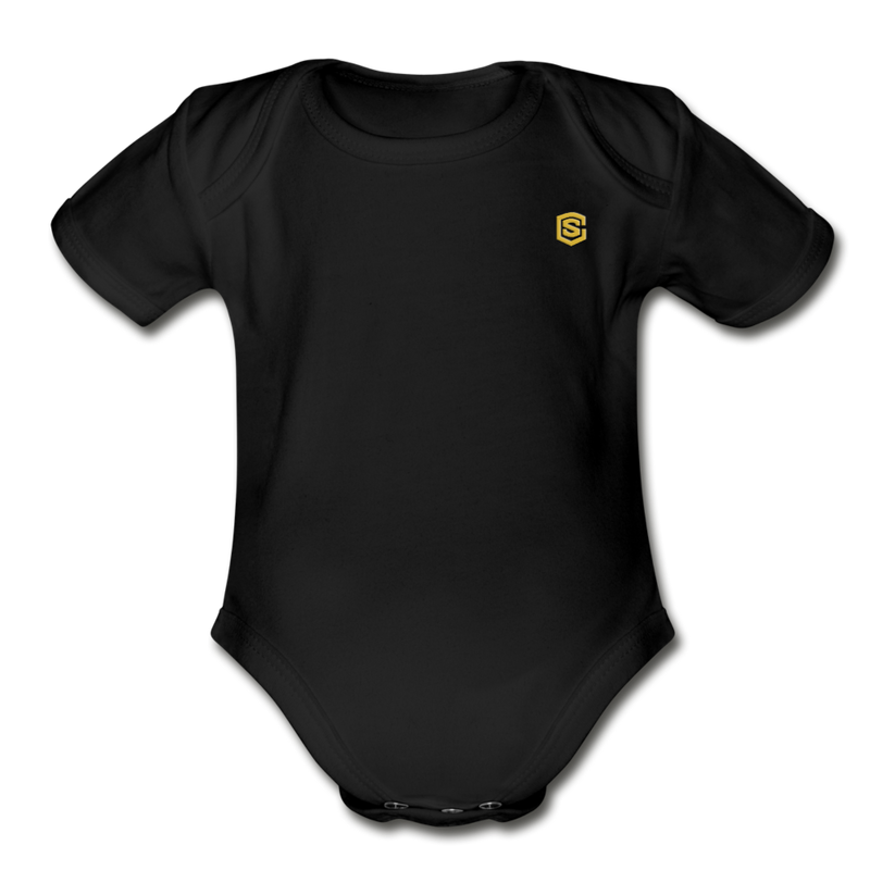 Organic Short Sleeve Baby Bodysuit  WITH GOLD  LOGO - black