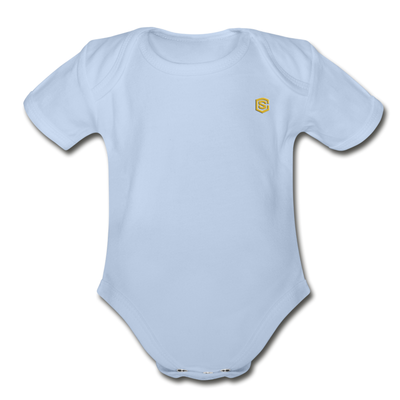 Organic Short Sleeve Baby Bodysuit  WITH GOLD  LOGO - sky