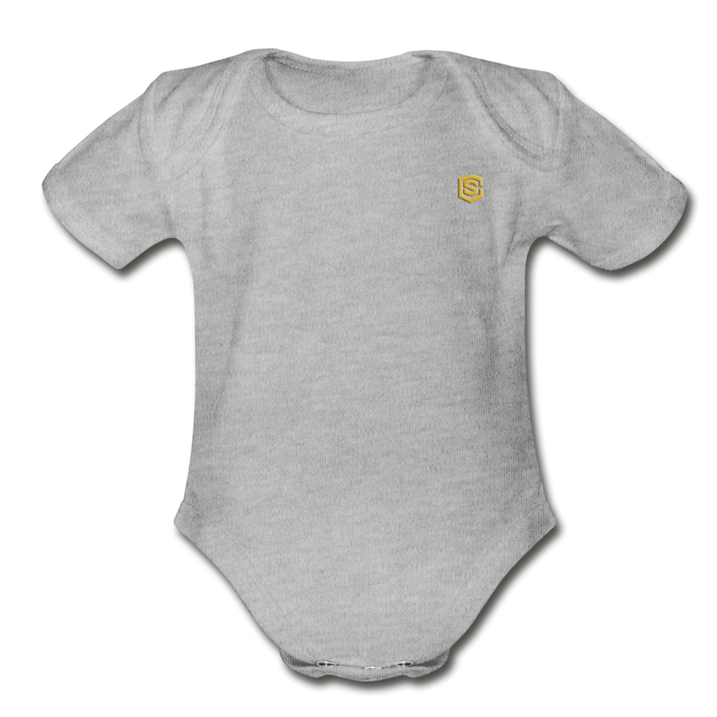 Organic Short Sleeve Baby Bodysuit  WITH GOLD  LOGO - heather gray