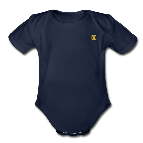 Organic Short Sleeve Baby Bodysuit  WITH GOLD  LOGO - dark navy