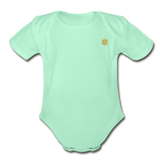 Organic Short Sleeve Baby Bodysuit  WITH GOLD  LOGO - light mint