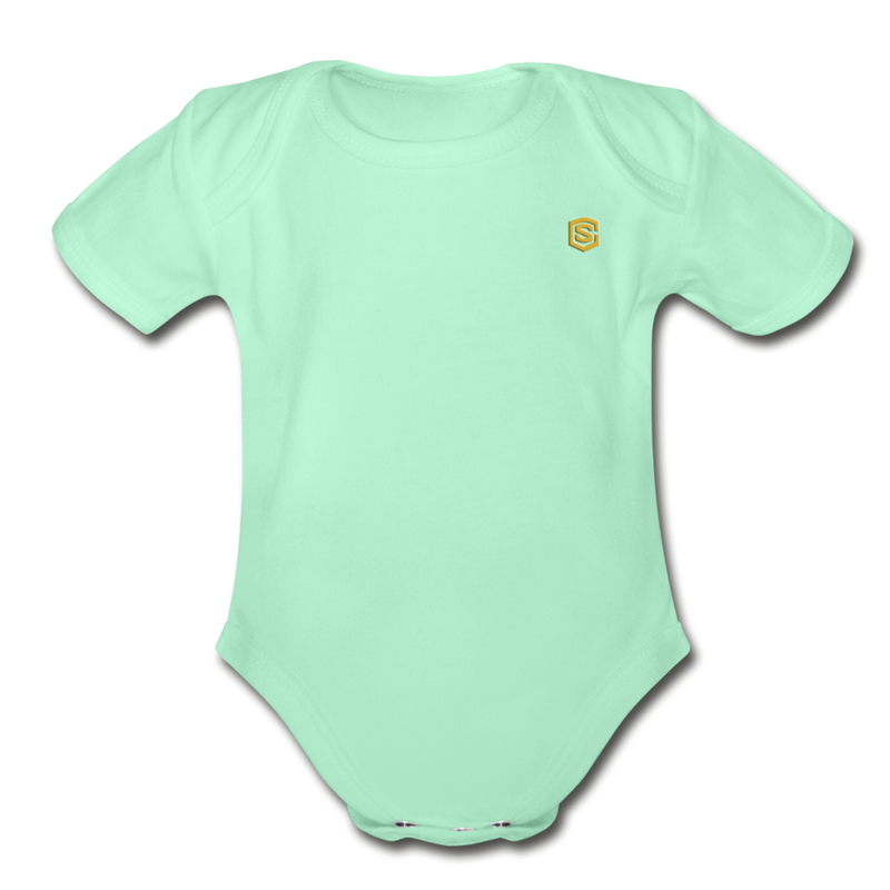 Organic Short Sleeve Baby Bodysuit  WITH GOLD  LOGO - light mint