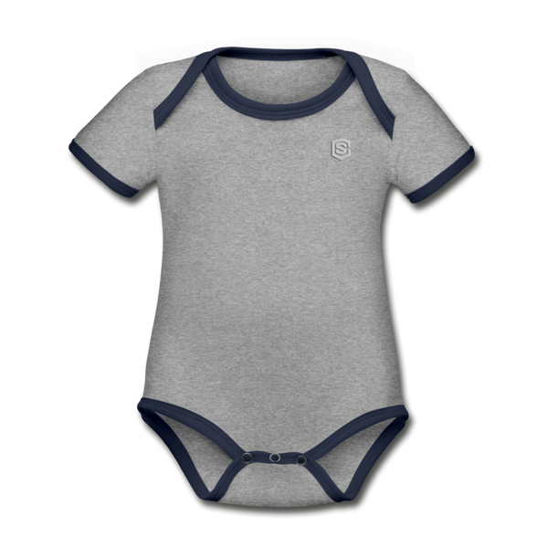 Organic Contrast Short Sleeve Baby Bodysuit  WITH  SILIVER LOGO - heather gray/navy