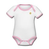 Organic Contrast Short Sleeve Baby Bodysuit  WITH GOLD  LOGO - white/pink