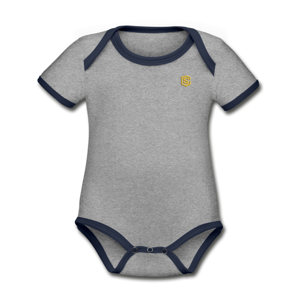 Organic Contrast Short Sleeve Baby Bodysuit  WITH GOLD  LOGO - heather gray/navy
