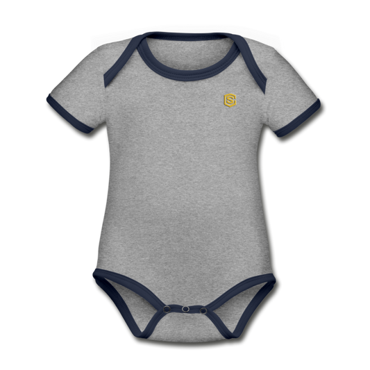 Organic Contrast Short Sleeve Baby Bodysuit  WITH GOLD  LOGO - heather gray/navy