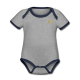 Organic Contrast Short Sleeve Baby Bodysuit  WITH GOLD  LOGO - heather gray/navy