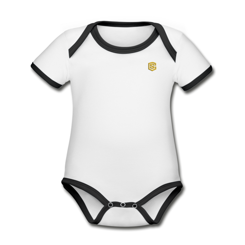 Organic Contrast Short Sleeve Baby Bodysuit  WITH GOLD  LOGO - white/black