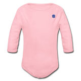 Organic Long Sleeve Baby Bodysuit   WITH BLUE  LOGO - light pink