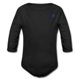 Organic Long Sleeve Baby Bodysuit   WITH BLUE  LOGO - black