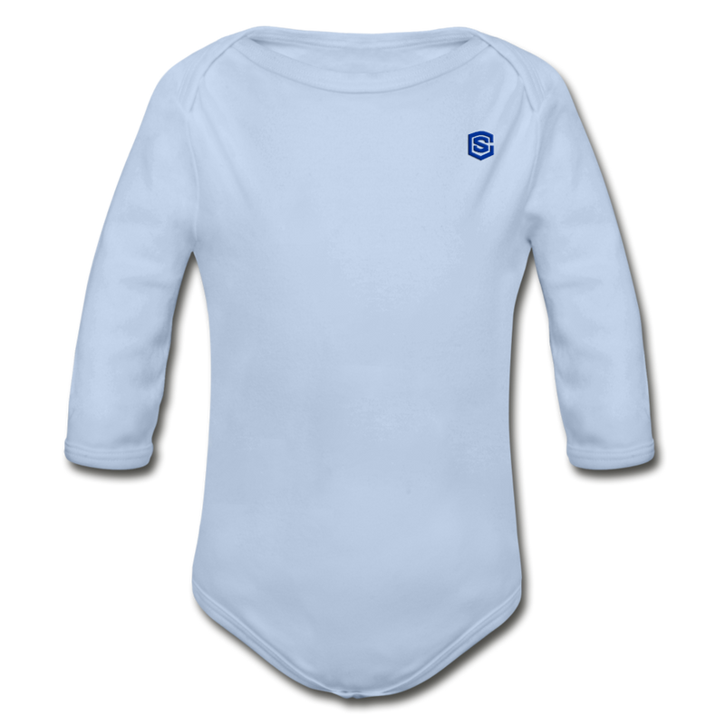 Organic Long Sleeve Baby Bodysuit   WITH BLUE  LOGO - sky