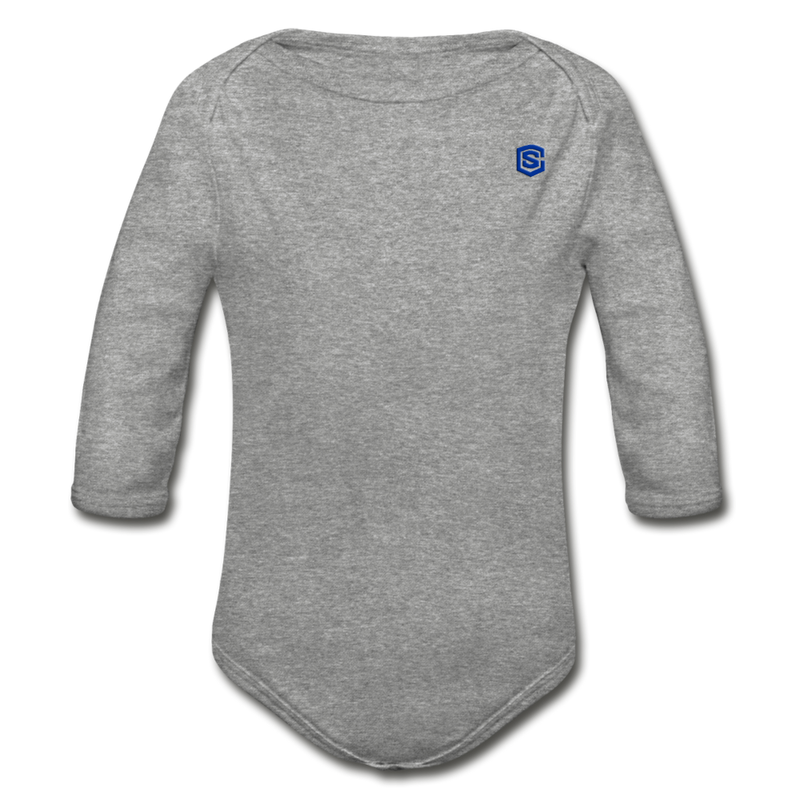 Organic Long Sleeve Baby Bodysuit   WITH BLUE  LOGO - heather gray