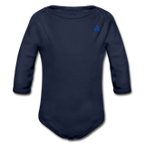 Organic Long Sleeve Baby Bodysuit   WITH BLUE  LOGO - dark navy