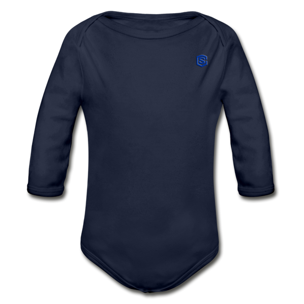 Organic Long Sleeve Baby Bodysuit   WITH BLUE  LOGO - dark navy