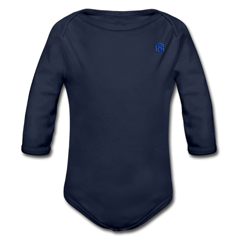 Organic Long Sleeve Baby Bodysuit   WITH BLUE  LOGO - dark navy