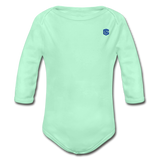 Organic Long Sleeve Baby Bodysuit   WITH BLUE  LOGO - light mint